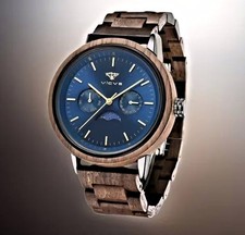 Herren Holz Armband Uhr Multifunktion Tag/Dat...