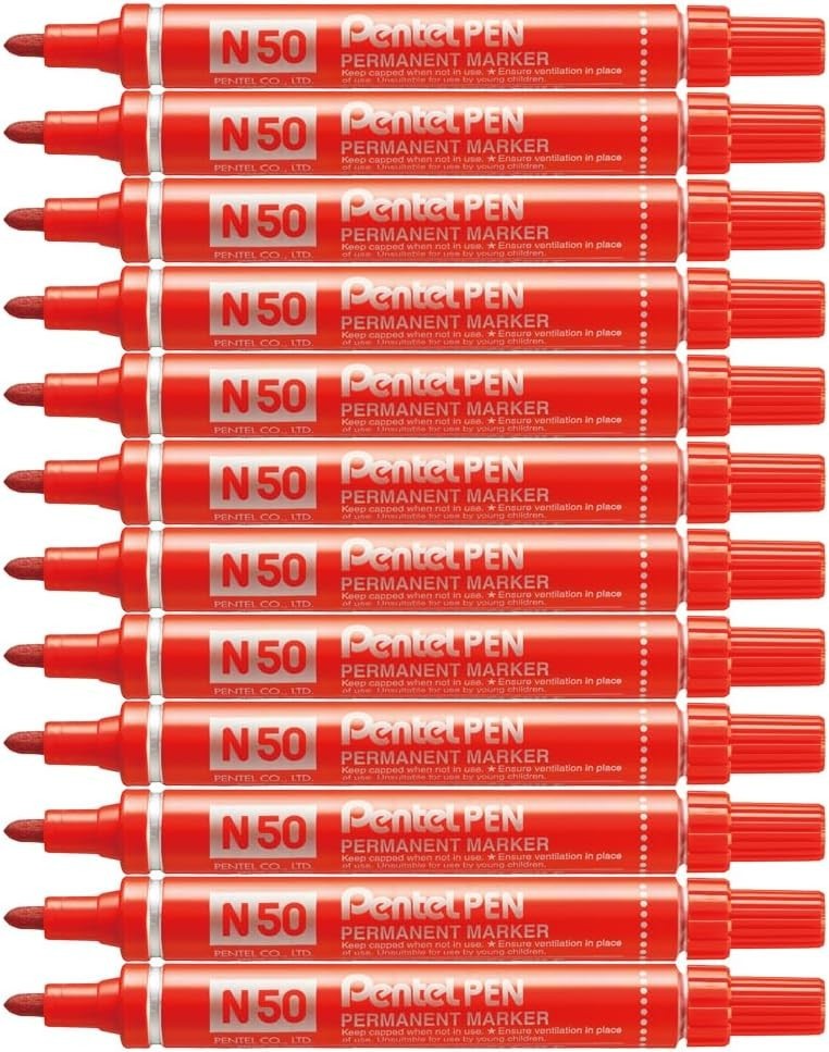 12 Marcatore Pentel Pen N50 Rosso PUNTA TONDA