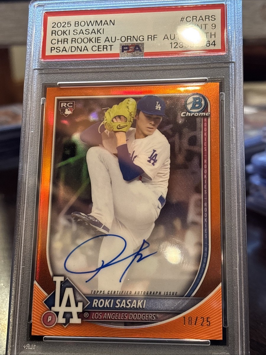 2025 Bowman Roki Sasaki TRUE Orange RC Auto /25 PSA 9 MINT Dodgers
