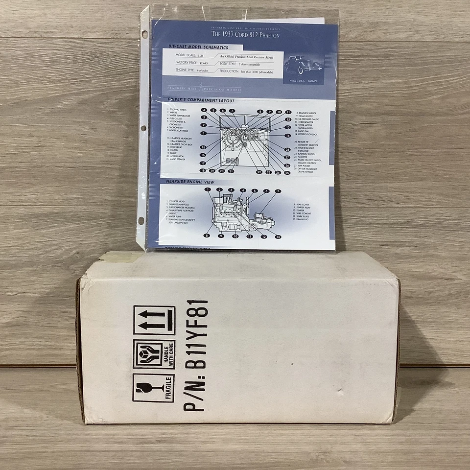 1937 Cord 812 Phaeton Coupe Red 1:24 Diecast Car - Franklin Mint + Box/COA - Image 2 of 4