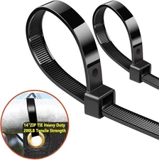 Zip Ties Heavy Duty, Large 14"with 200 lbs Tensile Black 