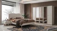 Schlafzimmer-Set Schrank Bett Kopfteil 2X Nachttische Modern Beige