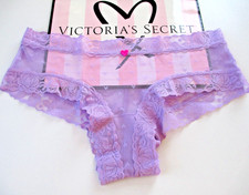 VICTORIA'S SECRET Purple Lace Cheeky Panty VS Pink Heart M Charmed Violet NWT