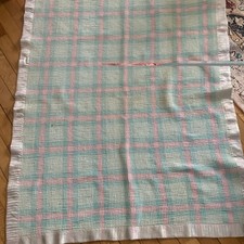 Vintage Thermal Waffle Weave Baby Blanket Satin Trim Pastels 36x44 100 Cotton