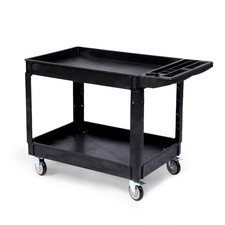 Heavy Duty Rolling Utility Cart, 2 Tier Service Cart with Wheels, Ergonomic