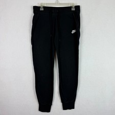 Nike Club Fleece Joggers Women Size M Black White Swoosh Logo Sweatpants Lounge