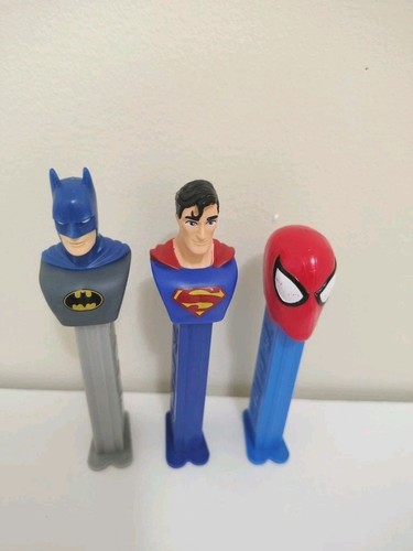 Vintage Superhero Pez Dispensers Superman, Spiderman & Batman.