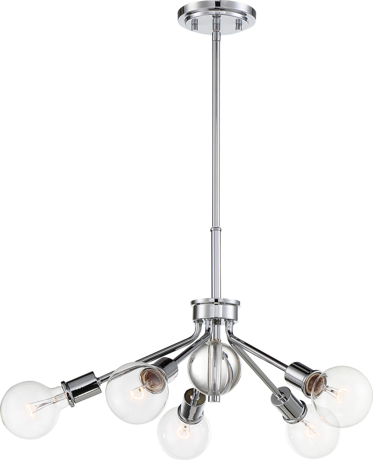 Nickel Bounce 5-Light Crystal Chandelier by Nuvo Lighting 27W