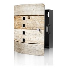 banjado Design Schl&uuml;sselkasten mit 10 Haken Magnetverschluss Motiv Graues Holz