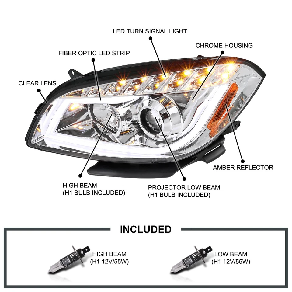 Fits 2008-2012 Chevy Malibu LED Strip Projector Headlights Head Lamps Left+Right Foto 3 de 4