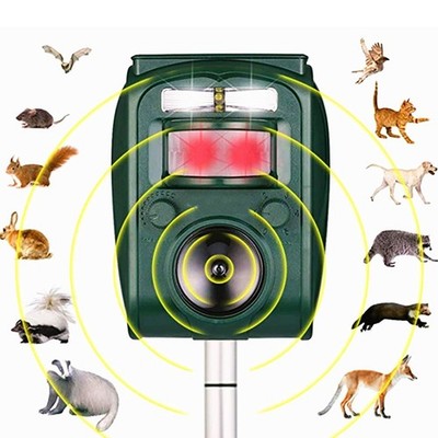 Solar Ultrasonic Animal Repellent Squirrel Raccoon Deterrent With Flash Light
