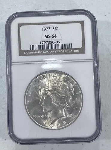 1923 PEACE DOLLAR MS64 NGC NICE COIN!