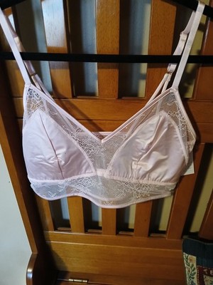 Women s Auden Unlined Lace And Satin Bralette Pink Size Large