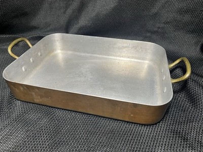 Vintage Old Rectangular Copper Roasting Pan Made In France Handles 2 qt  