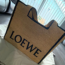 Loewe Natural/Black Woven Straw Tote Bag Logo...