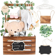Wooden Baby Shower Crate Closet with Handle and Garland, Large Capacity Baby Bas