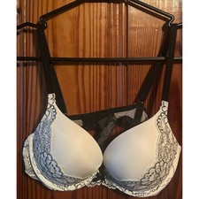 Victoria’s Secret dream angels black/white lace bra bling push-up 34a