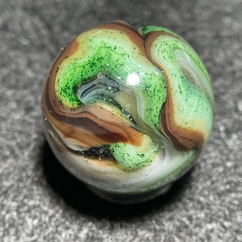 Jabo Marbles-Last Dance-Green Aventurine/White/Amber-Brown Swirl(.74")