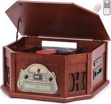 10-in-1 Record Player, Nostalgic Turntable for Vinyl Record with Bluetooth, 2...