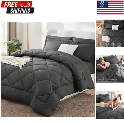 Contemporary Dark Grey Queen Comforter Set - Soft, Stylish, All-Season Bedding