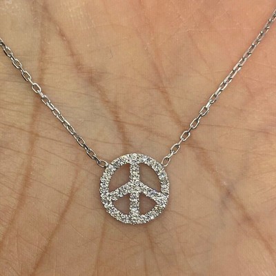 1.20Ct Round Lab-Created DiamondCluster Peace Sign Pendant 14K White Gold Plated