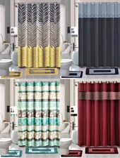 New Modern 4Pc Bathroom Complete Bathmat Shower Set Hooks Rugs or Accessories