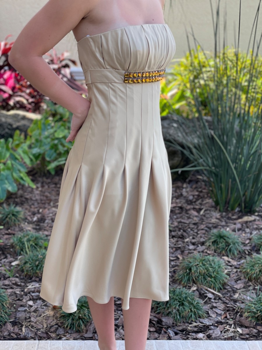 camille la vie gold dress Satin Embellished Corset Column Dress with Side Drape missy / 10 / gold main image 0
