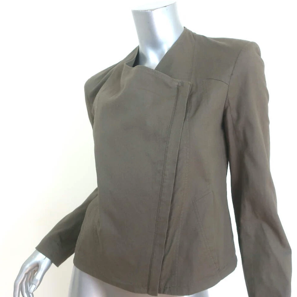 Helmut Lang Draped Moto Jacket Olive Stretch Cotton Size Small - Image 3 of 4