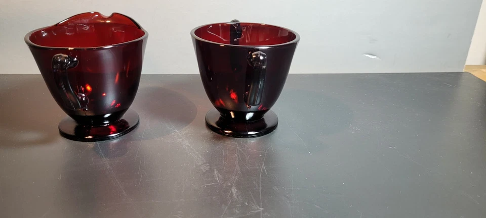 Anchor Hocking Royal Ruby Red  Depression Glass Open Sugar & Creamer Set 3.5"  - Image 2 of 4
