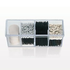 Qosmedix 4 Compartment Clear Cosmetic Storage bathroom Organizer  Lid 8x4x3"