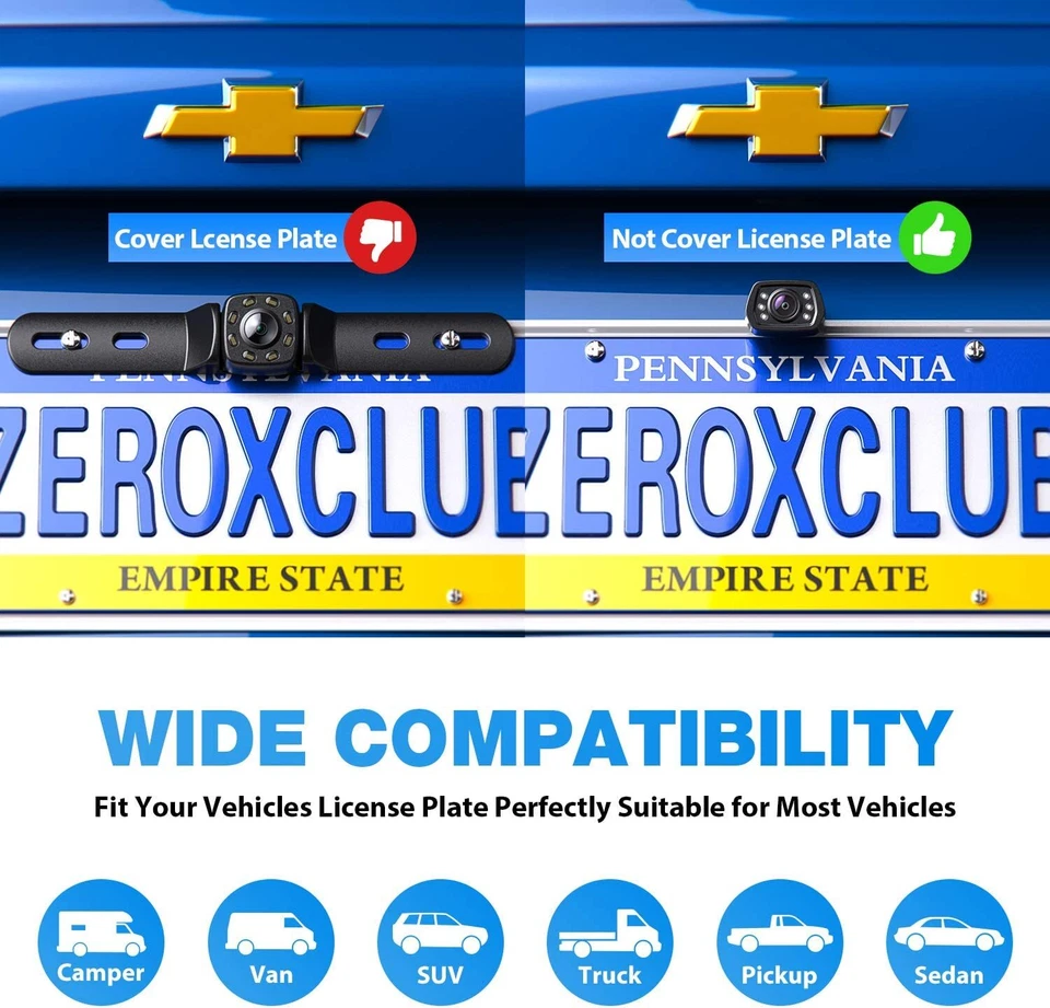 Backup Camera Kit Rear View License Plate Camera 5" Monitor for Car Truck RVs - Image 3 of 4