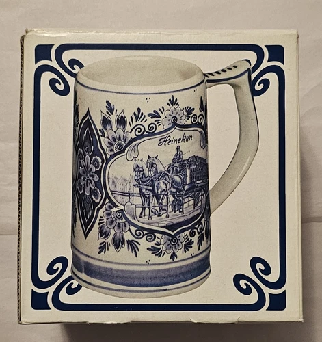 Delft Holland-Heineken Beer Stein Mug with Horse Team & Windmill *In Box/Unused*