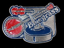 BLUEGRASS MUSIC BELT BUCKLE GUITAR/VIOLIN/BANJO VINTAGE 1980'S US MADE