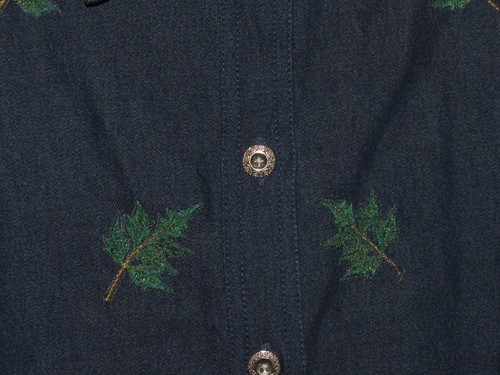 Blair Camicia Donna Grande Jeans Denim Ricamata Fiori Foglie Poinsettia Top L - Foto 4 di 9