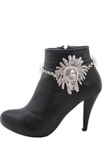 Women Silver Chain Boot Western Bracelet Shoe American Indian Charm Accessory