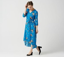 New Laurie Felt sz L Hi-Low Hem Wrap Dress Blue Floral New QVC 2118-Q