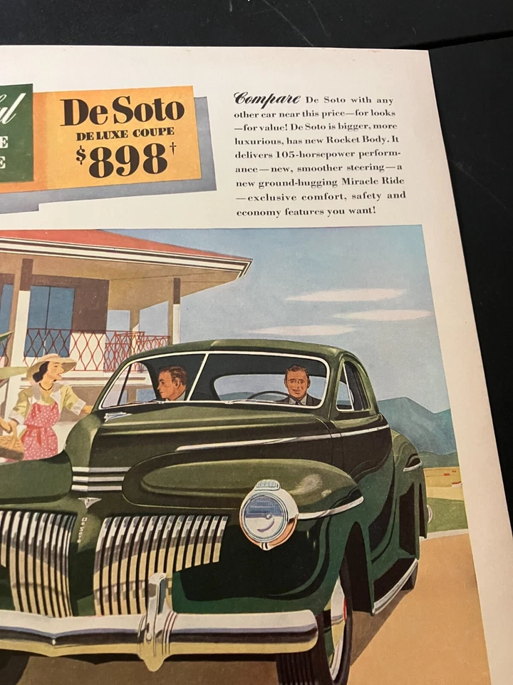 Verde 1941 DeSoto De Luxe Coupe - Vintage Impressão Original Publicitária Arte de Parede - LIMPO - Imagem 3 de 4