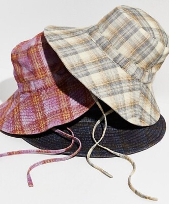 Free People Rahi Ghost Cord Soft Plaid Bucket Hat Tie  display picture 2
