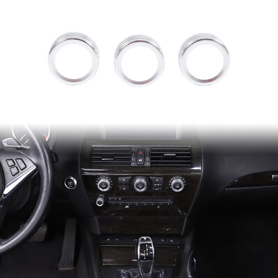 3PCS Silver Alloy Air Conditioning Knob Ring Trim Cover For BMW 6 Series 04-09