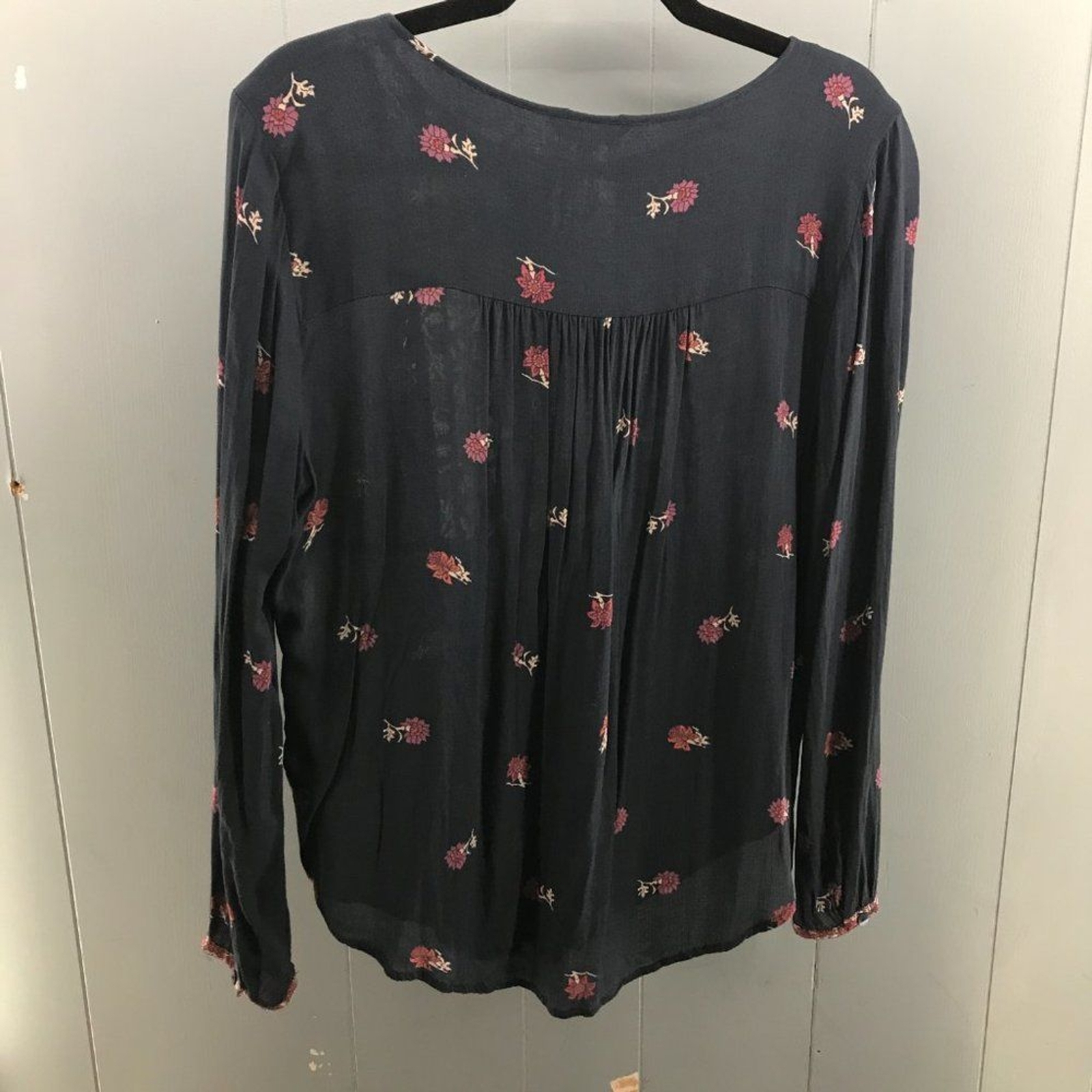 Lucky Brand navy floral long sleeve peasant blouse size M eBay