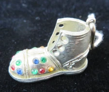 Silver Tone Shoe Charm Zipper Pull with Multicolored Rhinestones