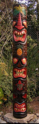 Tiki Totem 3 Face Palm Tree Pineapple Hono Wood Mask Tropical Patio Bar Decor