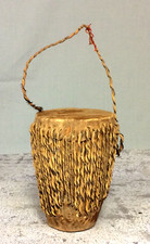 Vintage Handmade Round Cow Hide Skin Native Folk Art Single Bongo Hand Drum b