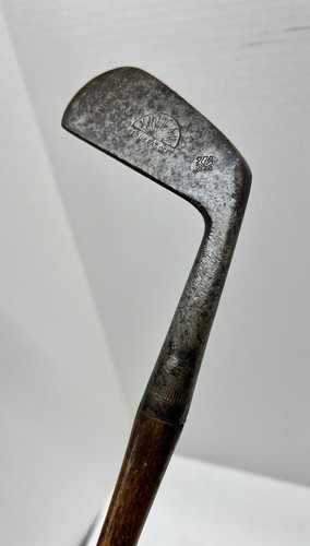Antique Hickory Wood Shaft Vulcan Pirate 2 Mid Iron Golf Club Leather Grip - Picture 3 of 12