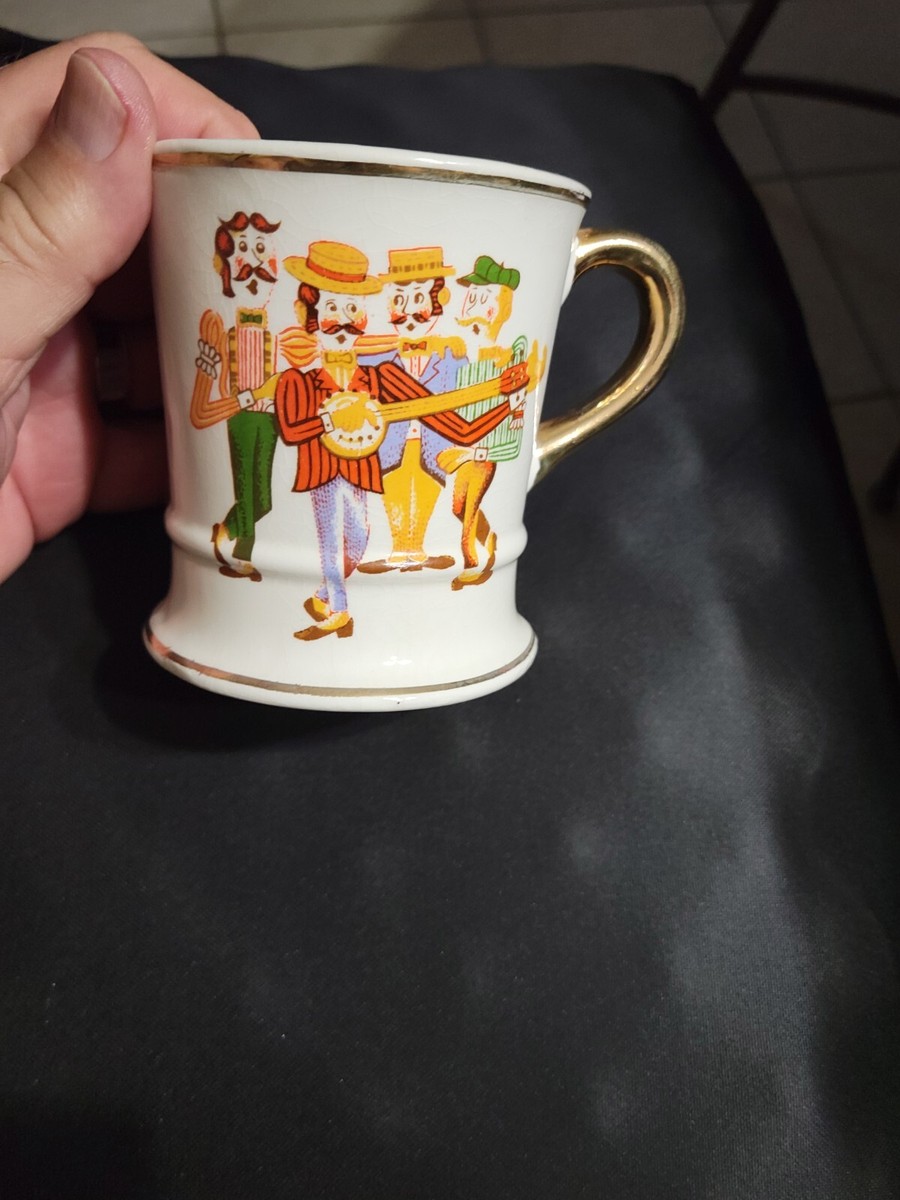 Vintage Enesco Gold Trim Barber Shop Quartet Mustache Mug Brush