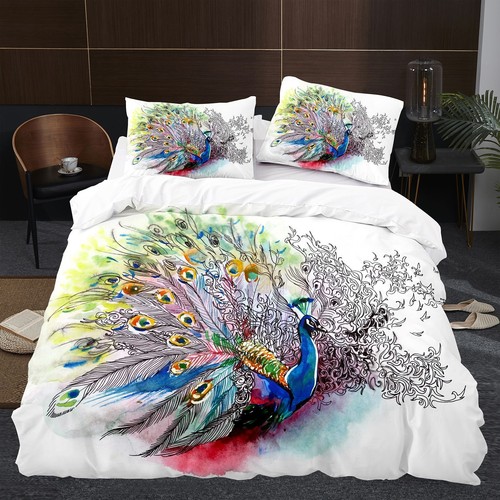 Colorful Feather Peacock Duvet Quilt Cover Twin Queen Bedding Comforter Cover eBay