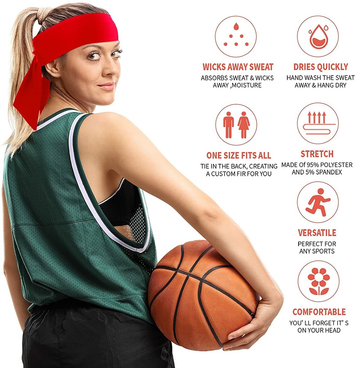 Unisex Moisture Wicking Athletic Sports Head Band Adjustable  display picture 2