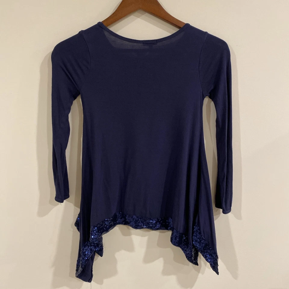 Girl's Splendid Blue Blouse Sz 7-8 Sequins Pullover Long Sleeve - Image 3 of 4