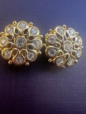 Orecchini donna vintage clip placcato oro cristallo swarzovski fiore 1” nuovi