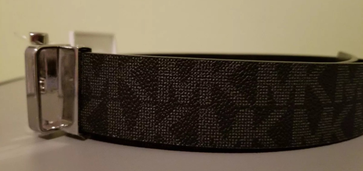 Michael Kors MK Monogram Buckle Logo Reversible Belt Silver Black NEW NWT Michael Kors Silver Gold Tone MK Logo Buckle Black Brown  main image 2